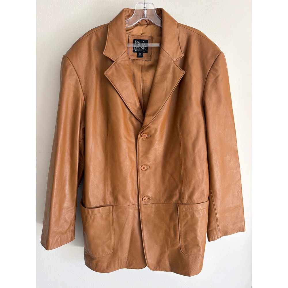 Jos A. Bank Brown Leather Jacket Blazer Coat Mens XL academia 90's heritage
